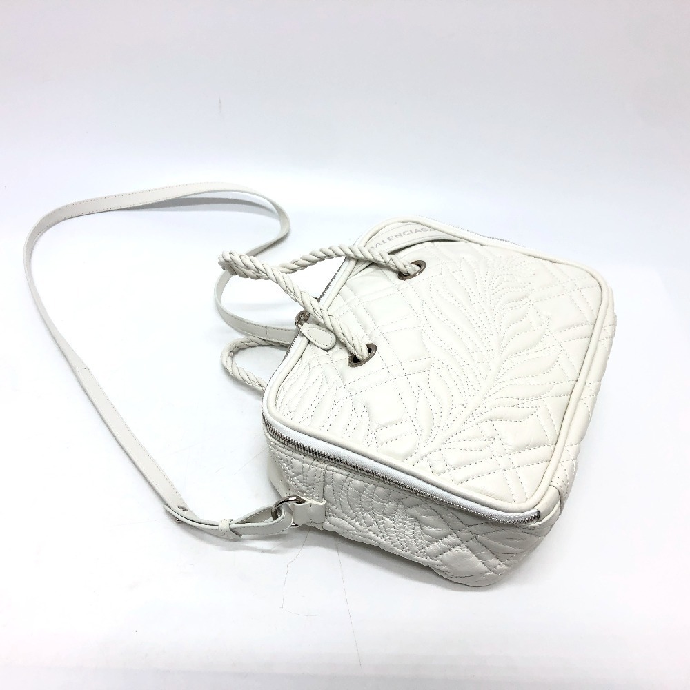 BALENCIAGA Quilted Blanket Square Bag Shoulder Handbag Leather White - Picture 8 of 9